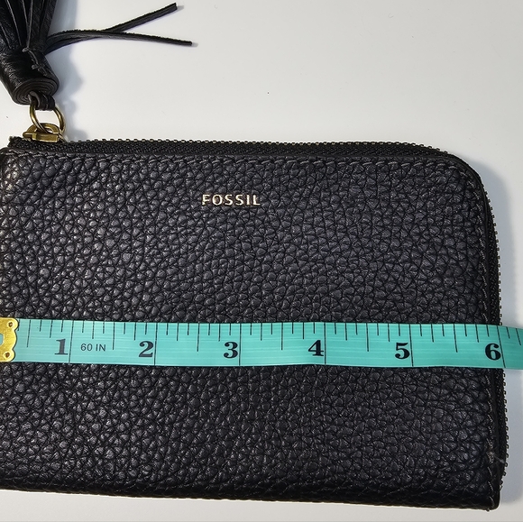 - Fossil Wristlet Wallet Pebble Genuine Leather in Black Sz Small - Picture 10 of 11